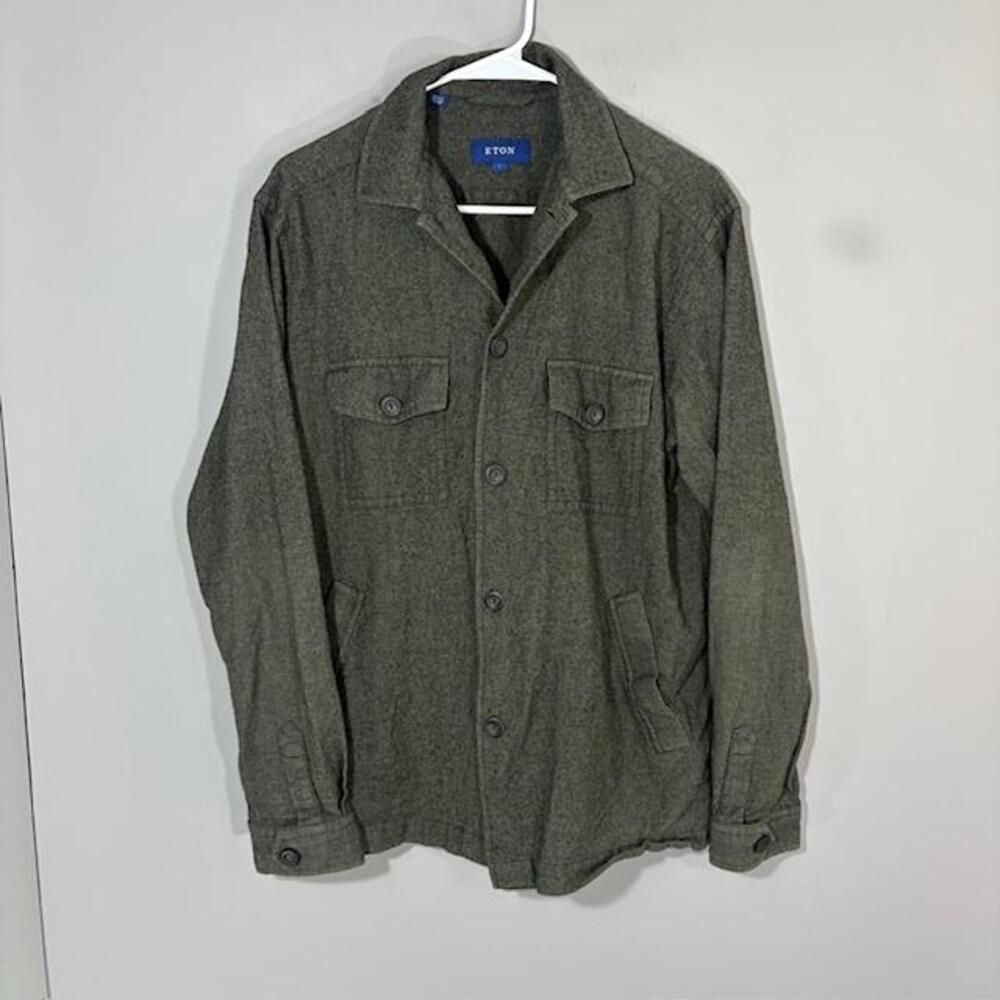 Eton Jacket Mens Large Green Flannel Military Button Front Pockets Shacket